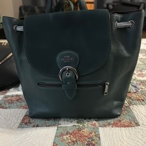 Coach Green Leather Backpack like new